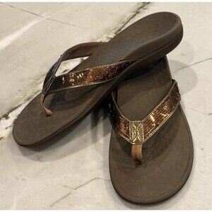 Women’s Vionic Tide Sequin Gold Flip Flops Toe Post Sandals SZ 12 Arch Support